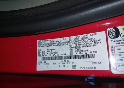 2012 Ford Fiesta Se from USA, damaged, VIN 3FADP4BJXCM170643